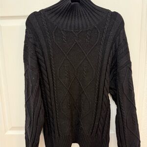 Black Cable Knit Turtleneck Sweater